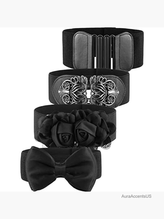 4 Pieces Elastic Stretch Waist Belt Set for Dresses Jeans Pants Retro Vintage main image 7